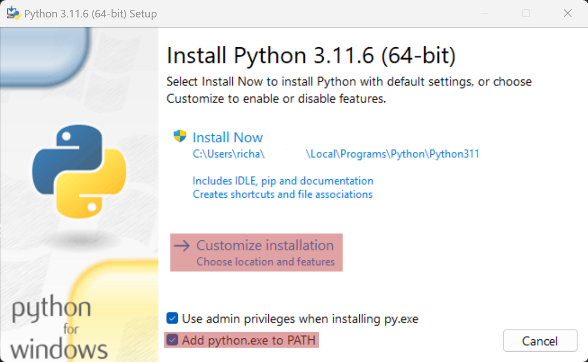 Windows Python Setup Window 1