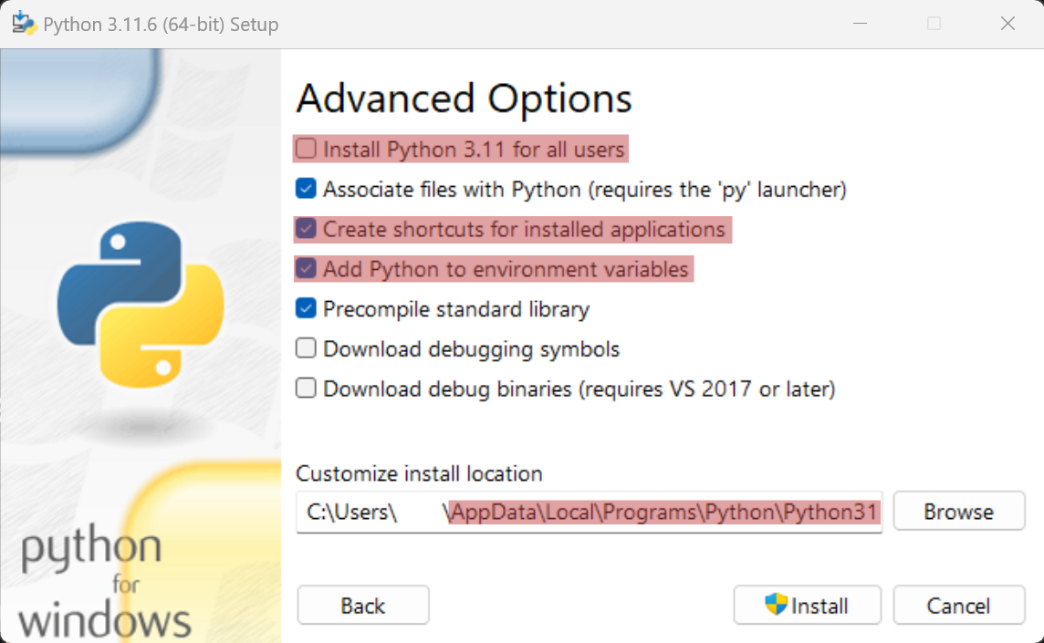 Windows Python Setup Window 3